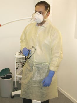 Skyddsrock Barrier nonwoven vätsketät L gul mudd
