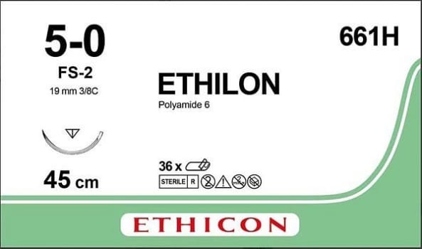 Sutur Ethilon 5-0 FS-2 19mm steril 45cm blå 3/8 cirk omv skär