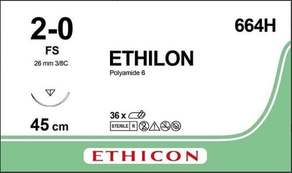 Sutur Ethilon 2-0 FS 26mm steril 45cm svart 3/8 cirk omv skär
