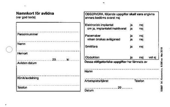 Namnkort för avlidna vit