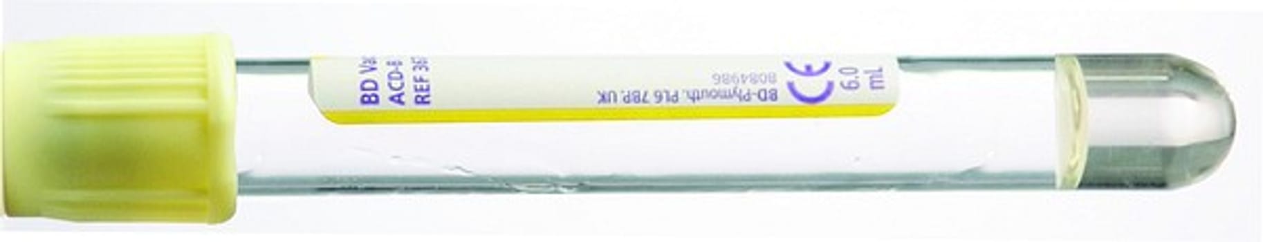 Vakuumrör vacutainer acd-b blodbank 7/6ml gul glas papper