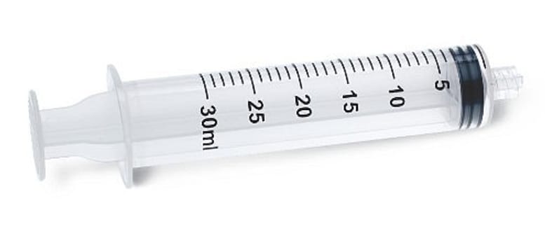 Spruta Plastipak 3-komp l-l 30ml. Steril, centrerad gradering 1,0ml