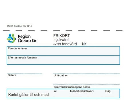 Frikort sjukvård Region Örebro län 78x46mm