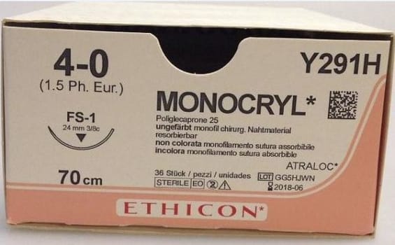 Sutur Monocryl 4-0 FS-1 24mm steril 70cm ofärg 3/8 cirk omv skär