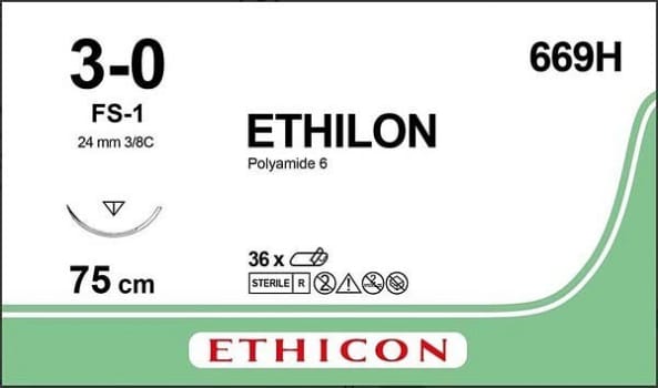 Sutur Ethilon 3-0 FS-1 24mm steril 75cm svart 3/8 cirk omv skär