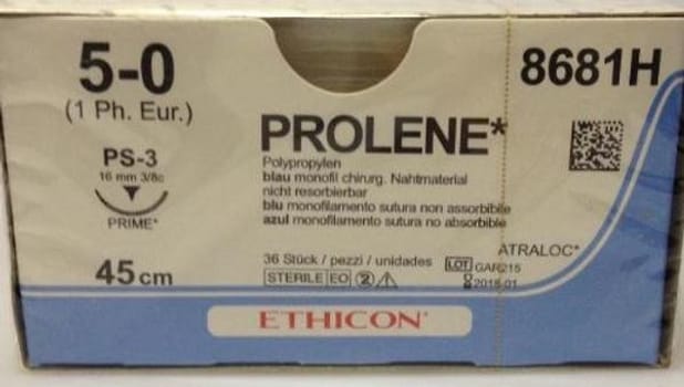 Sutur Prolene 5-0 FS-2 16mm steril 45cm blå 3/8 cirk omv skär
