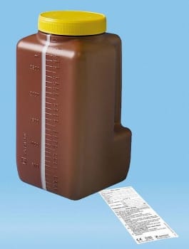 Urindunk/behållare 3,0L pe brun skruvlock självhäftande etikett