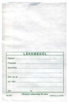 Medicinpåse med etikett 9x14cm med ordination papper