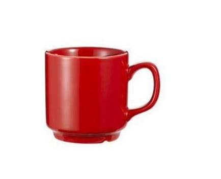 Mugg med handtag röd 24cl porslin stapelbar
