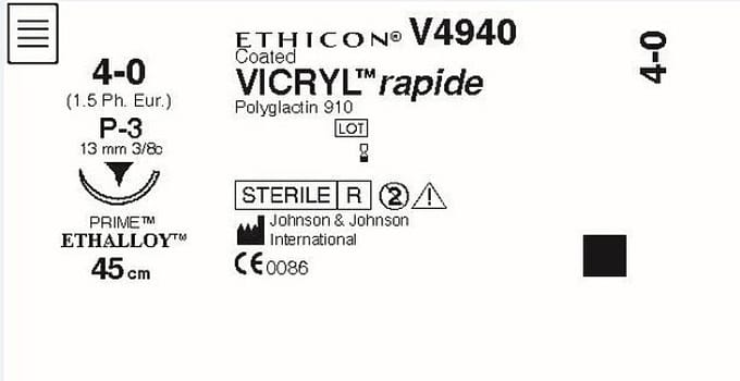 Sutur Vicryl Rapid 4-0 P-3 13mm steril 45cm ofärg 3/8 cirk omv skär