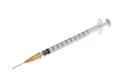 Spruta Plastipak 1ml löstagbar kanyl 0,5x16mm orange. Steril, PVC-fri