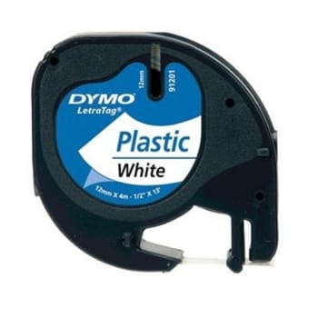Märkband Dymo LetraTag 12mmx4m plast svart på vit