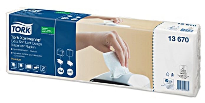 Dispenserservett Tork 2-l vit löv n4 33x21,6cm 1/4-vikt EU-Ecolabel