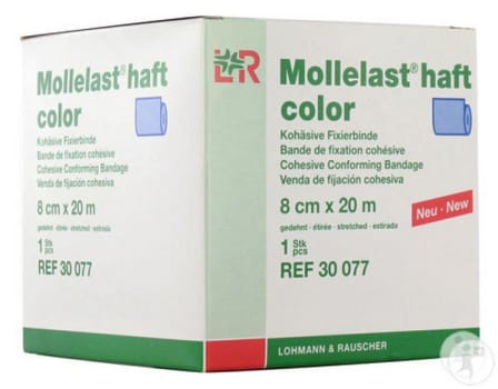 Fixeringsbinda Mollelast Haft blå 6cmx20m latex kohesiv elast 50%