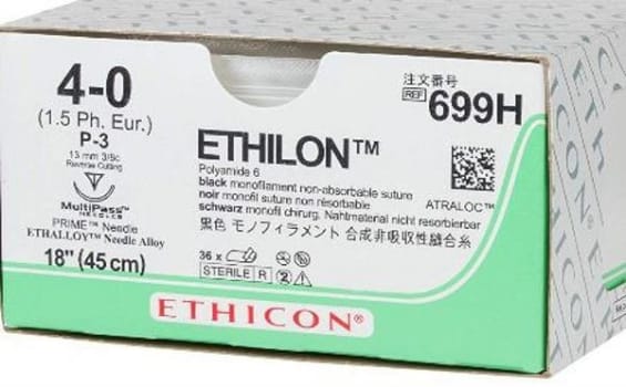 Sutur Ethilon 4-0 P-3 13mm steril 45cm svart 3/8 cirk omv skär