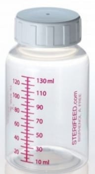 Bröstmjölksflaska 130ml graderad steril med lock utan napp