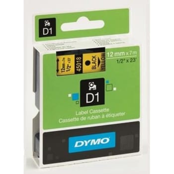 Märkband Dymo D1 svart/gul 12mmx7m svart på gul