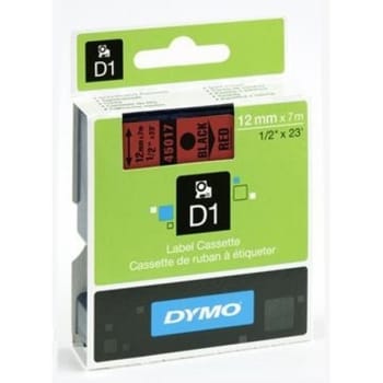 Märkband Dymo D1 svart/röd 12mmx7m svart på röd