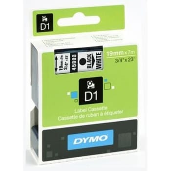Märkband Dymo D1 svart/vit 19mmx7m svart på vit