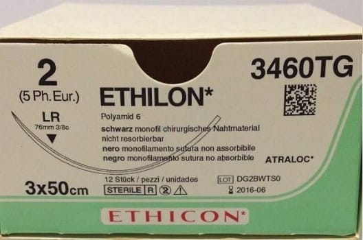 Sutur Ethilon 2 LR 76mm steril 3x50cm svart cirk omv skär