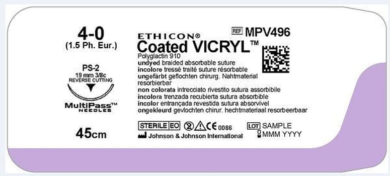 Sutur Vicryl 4-0 PS-2S 19mm steril 45cm ofärg 3/8 cirk omv skär