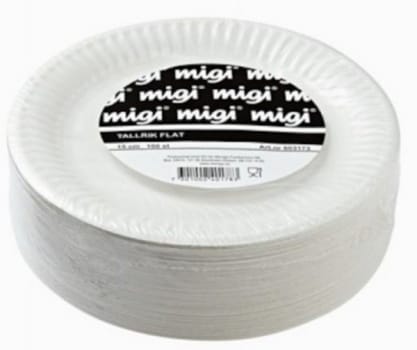 Tallrik flat vit 15cm papper engångs