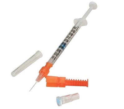 Spruta blodgas 1ml luer självf med kanyl 25gx16mm stickskydd