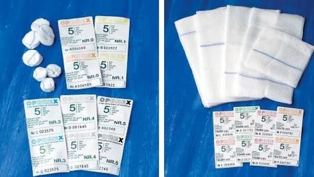 Op duk gasväv Opdrex 10x60cm steril 8-lager röntgentråd 5-pack