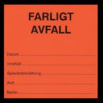 Etikett farligt avfall 100st/rulle orange/svart text
