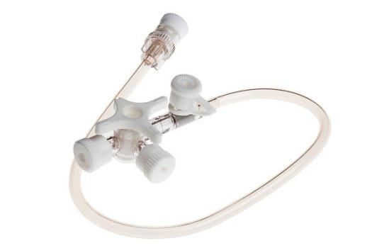 3-vägskran Connecta slang 25cm vit. Steril, inj port ftalatfri PVC