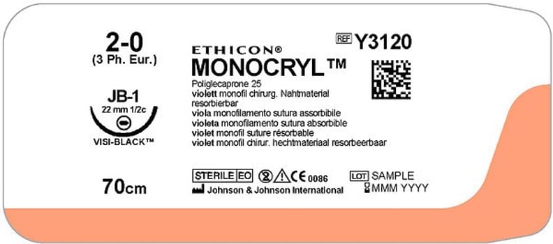 Sutur Monocryl 2-0 JB-1 22mm steril 70cm lila 1/2 cirk TP