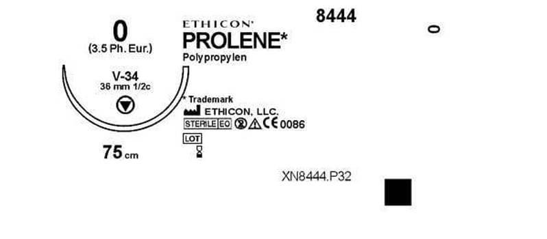 Sutur Prolene 0 V-34 36mm steril 75cm blå 1/2 cirk
