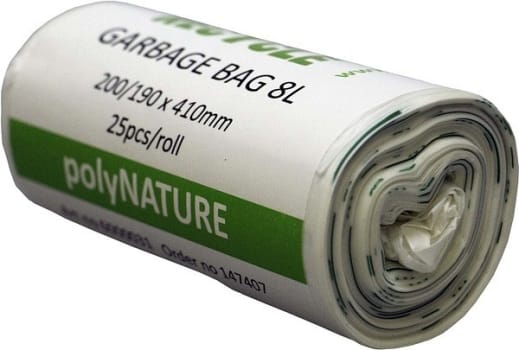 Avfallspåse vit Polynature 8l kompost 198/192x410mm 15my 25st/rle