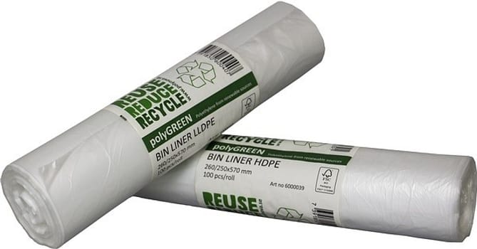 Papperskorgspåse trans Polygreen 30l grön LLD 510x570mm 10my 100st/rle