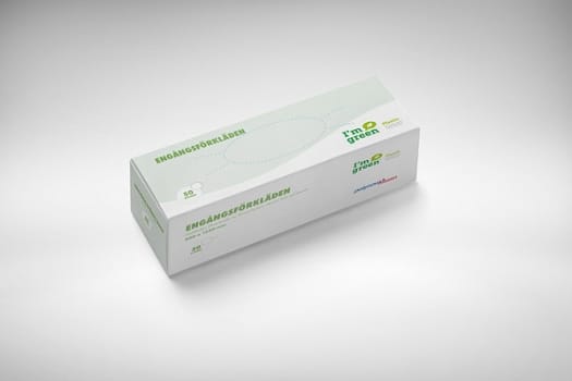Förkläde Polynovabio vit 800x1250mm grön PE vikta i dispbox