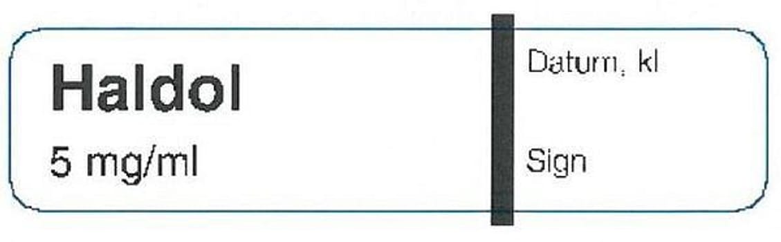 Sprutetikett spruta haldol 5mg/ml