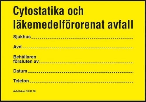 Etikett Cytostat och läkemedels avfall självhäftande