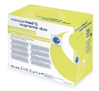 Handske op Sempermed Supremeduo 7.0 steril latex grön/vit 100% inspected