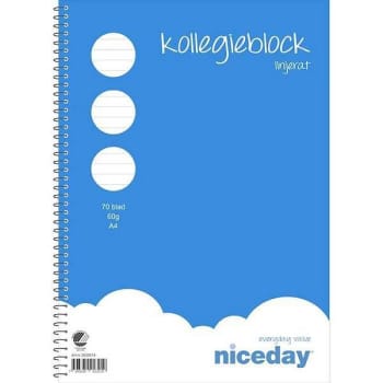 Kollegieblock Niceday A4 linjerad 70st blad spiralrygg