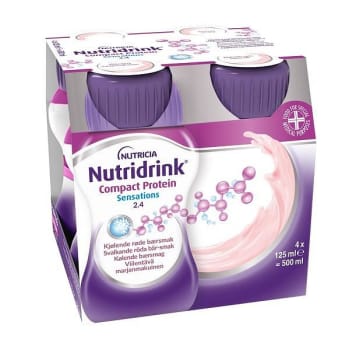 Nutridrink Compact Protein Sensations svalkande röda bär, 4 x 125 ml Vnr 900843