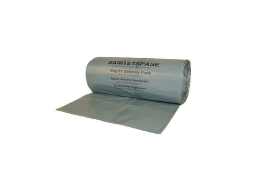 Sanitetspåse med tryck grå LDPE 170/150x400mm 25my 100st/rle