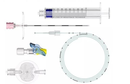 EpiLong II Soft Set NrFit 18G x 90mm Tuohy nål med metall stylet, 20G x 90cm