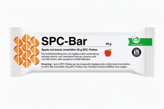 SPC-bar äppel och kanel 45 gram, innehåller 35 gram SPC-flakes