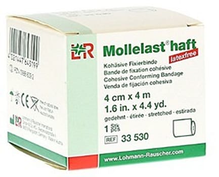 Mollelast Haft, elastisk gazebind, selvhæftende, latexfri, 4 cm x 4 m