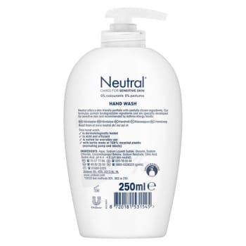 Neutral, flydende sæbe med pumpe, uden parfume, 250 ml