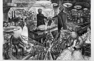 <span class="title"> Find Power Fight Power</span><span class="year"> 2024</span>, <span class="medium">charcoal on canvas</span>, <span class="dimen dimen-notes">210 x 310 cm</span> <span class="title"> Find Power Fight Power</span><span class="year"> 2024</span>, <span class="medium">charcoal on canvas</span>, <span class="dimen dimen-notes">210 x 310 cm</span>