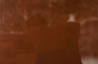 <span class="artist">d harding</span><span class="title"> The Leap/Watershead</span><span class="year"> 2017</span>, <span class="medium">ochre on linen</span>, <span class="dimen">180 x 240 cm</span>, <span class="notes">Collection MCA/Tate Modern,</span>