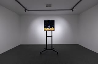 Daniel McKewen, Kairos, 2024-25, Interactive real-time animation and computer vision system: 22” square LCD display, custom software, computer, webcam, customised display stand, Infinite real-time video installation, 175 × 90 × 70 cm, Installation view, Milani Gallery, 2026. Photograph by Carl Warner.