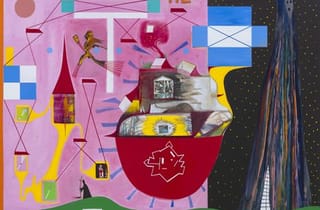 <span class="artist">Gareth Sansom</span><span class="title"> HG Well&#039;s Time Machine (&amp; Citadel of Liége)</span><span class="year"> 2021</span>, <span class="medium">Oil and ink on linen</span>, <span class="dimen">183 x 245 cm</span>