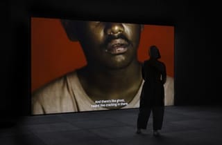 <span class="title"> Behrouz Boochani, Hoda Afshar and Vernon Ah Kee, ‘Code Black/Riot’ 2025 Installation view, Rememory, The Biennale of Sydney, Chau Chak Wing Museum, The University of Sydney Photo: David James</span>